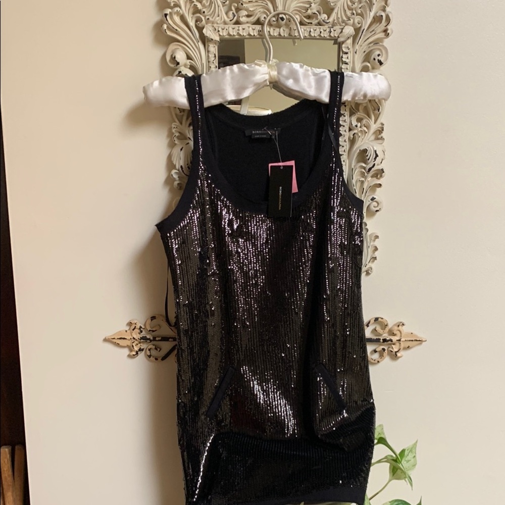 BCBGMaxAzria Black Sequin Tank Dress